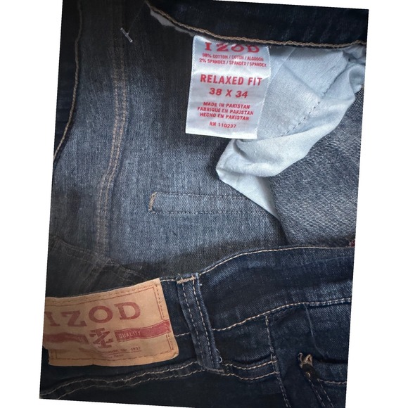 IZOD Mens Relaxed Fit Comfort Stretch Jeans Dark Wash 38x34 - Picture 6 of 6